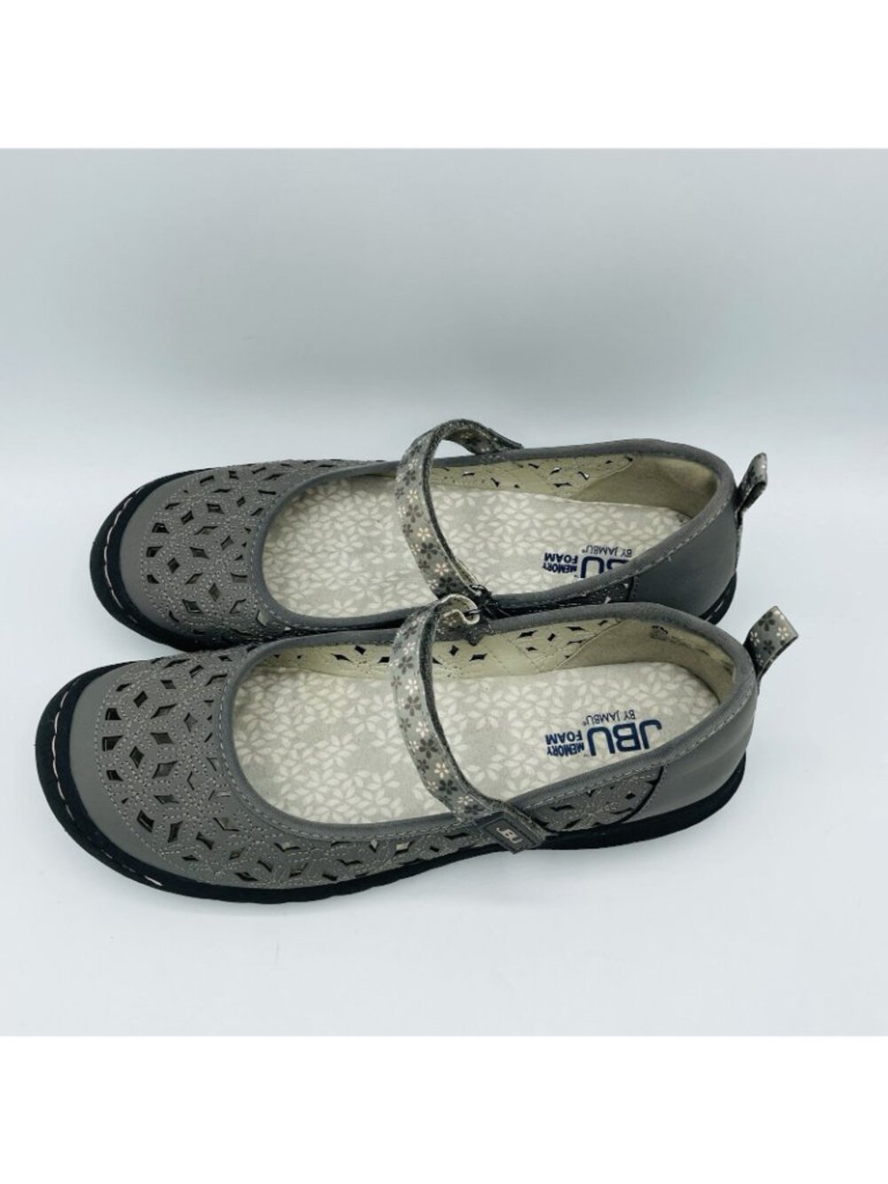 JBU By Jambu Duck Shoes Womens Size 8 M Gray Vegan Floral Memory Foam Mary Jane - Picture 6 of 11